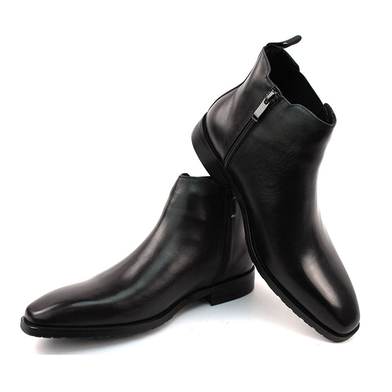 Alternative view of Men's Exclusive Solid Black Genuine Leather Almond Toe Chelsea Boots With Zipper