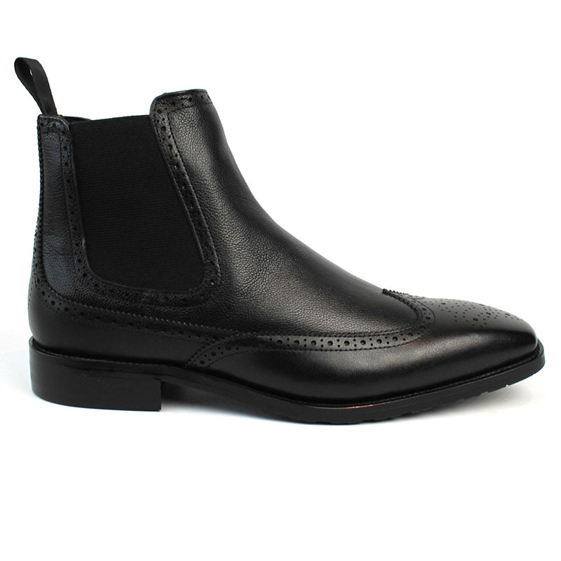 Men's Exclusive Wing Tip Black Genuine Leather Chelsea Boots With Zipper