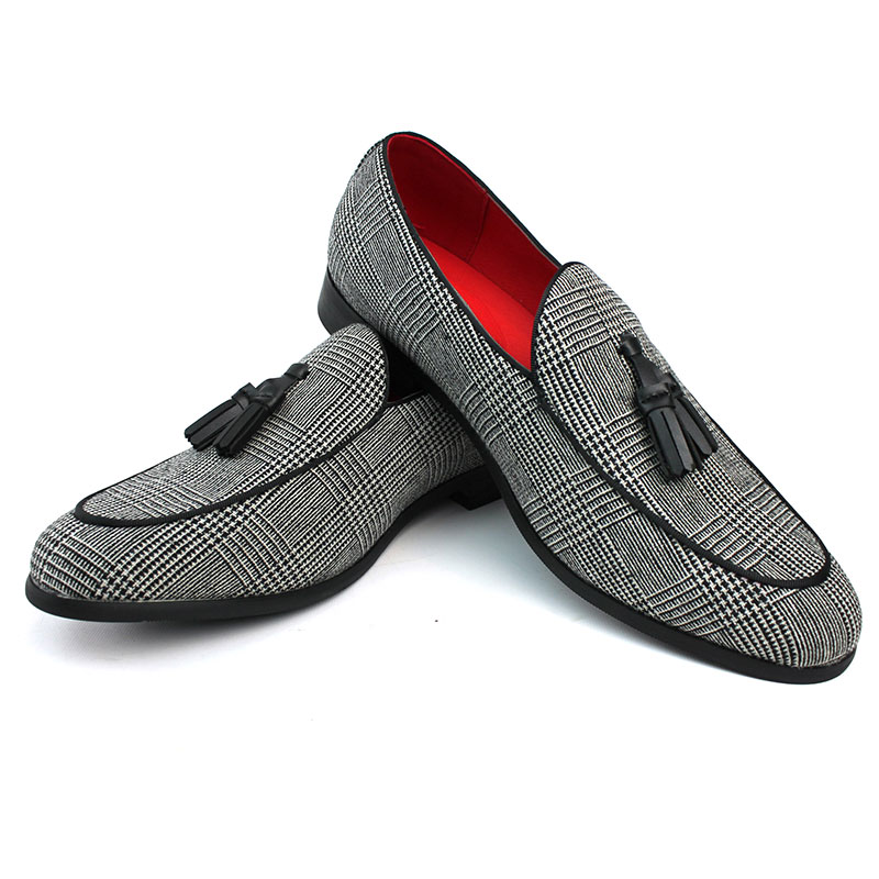 Alternative view of Black Plaid Houndstooth Slip On Loafers With Tassels