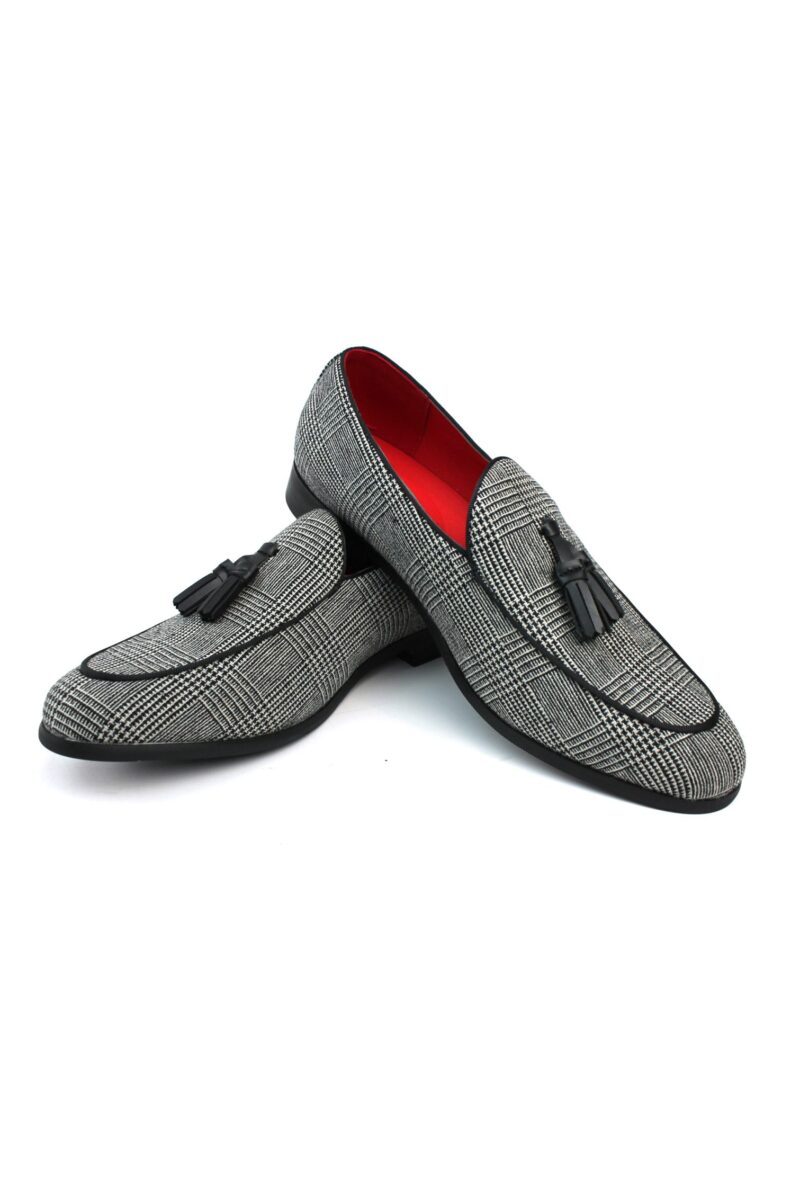 Alternative view of Black Plaid Houndstooth Slip On Loafers With Tassels