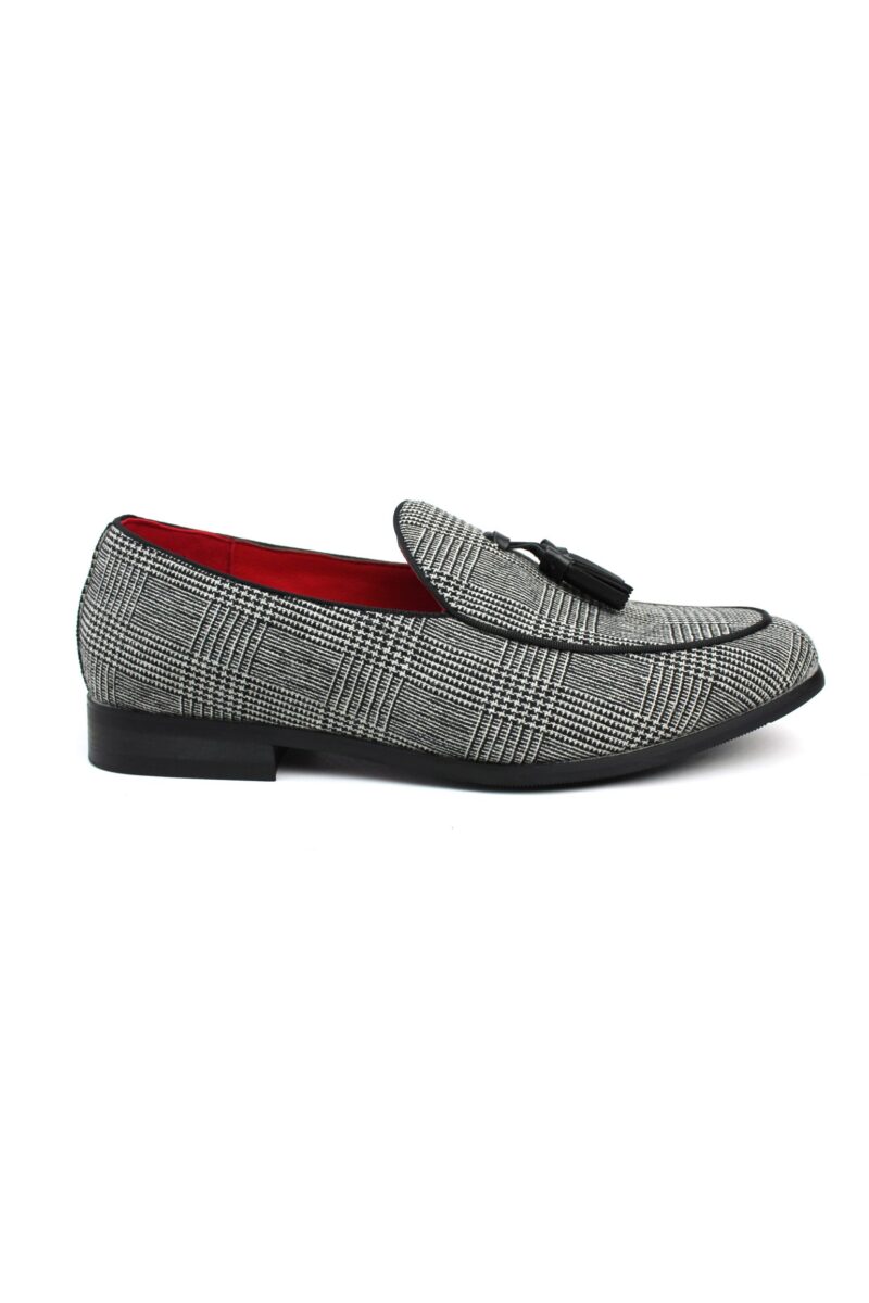 Black Plaid Houndstooth Slip On Loafers With Tassels