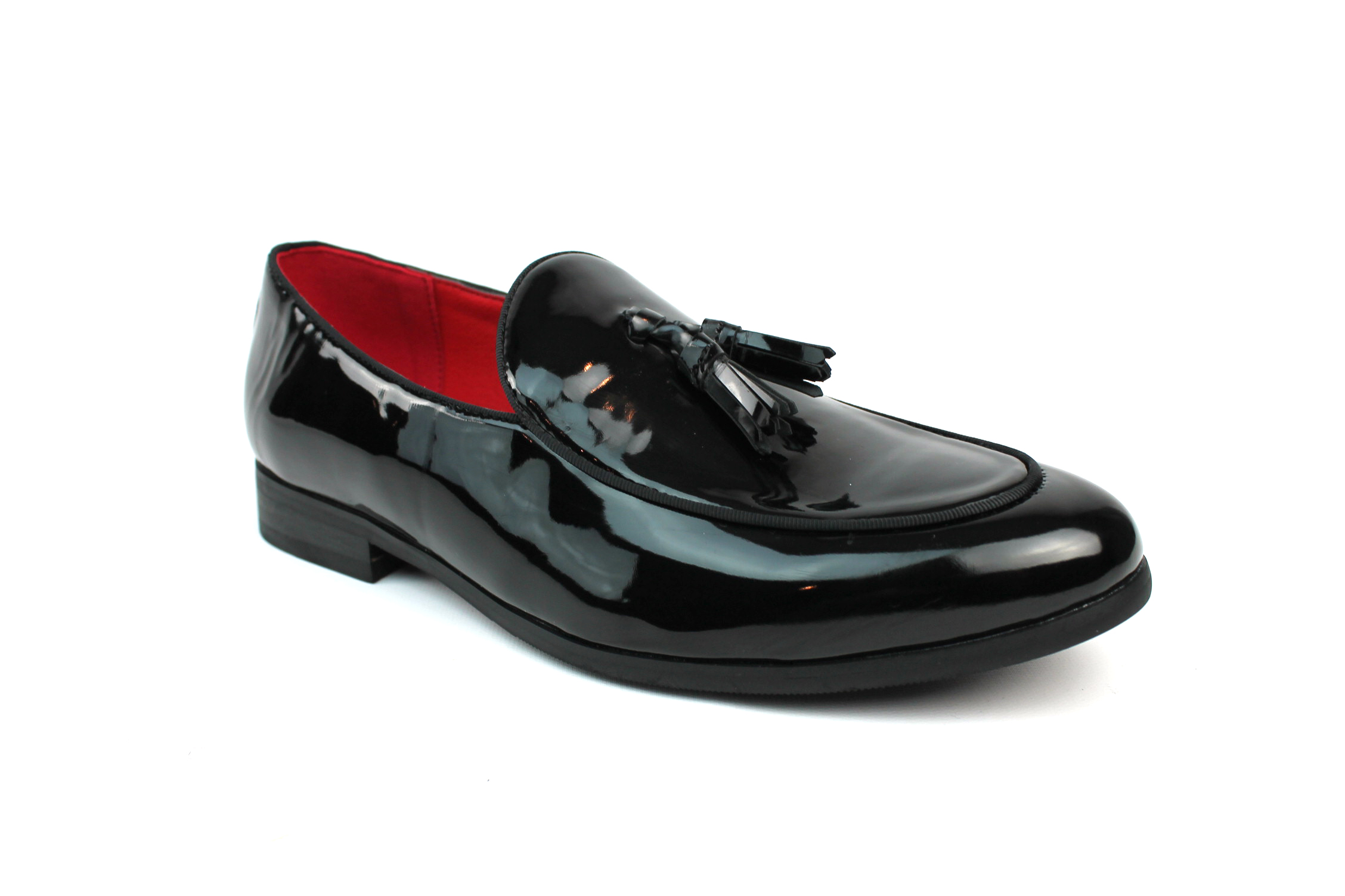 Genuine Patent Leather Black Slip On Loafers With Tassels Tuxedo Shoes - Image 4