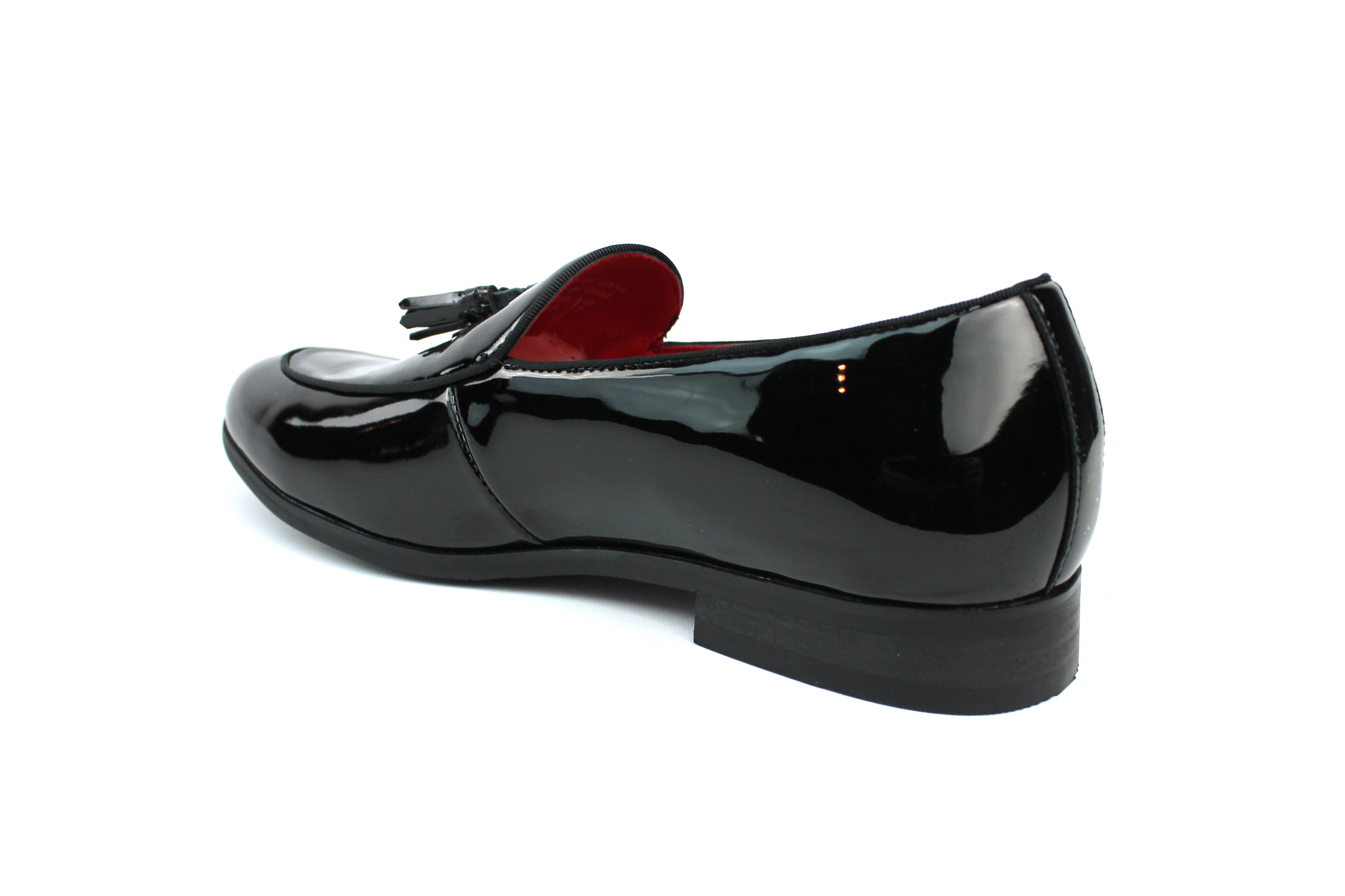 Genuine Patent Leather Black Slip On Loafers With Tassels Tuxedo Shoes - Image 5