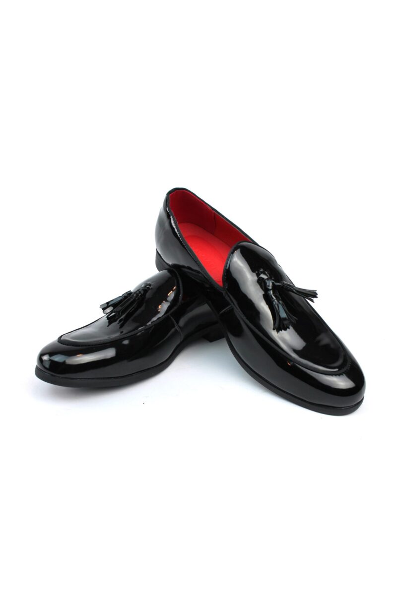 Alternative view of Genuine Patent Leather Black Slip On Loafers With Tassels Tuxedo Shoes