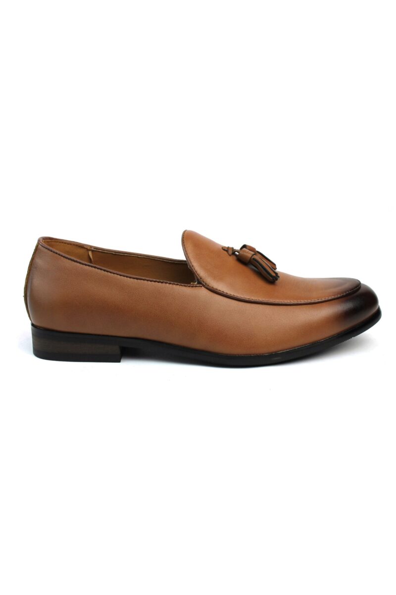 Genuine Leather Cognac Brown Slip On Loafers With Tassels Shoes