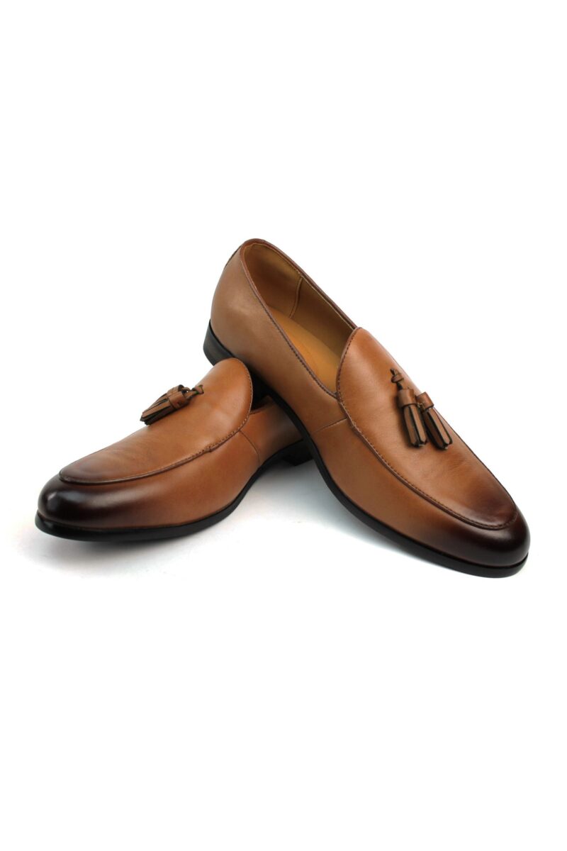 Alternative view of Genuine Leather Cognac Brown Slip On Loafers With Tassels Shoes