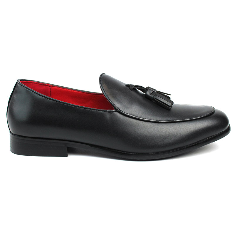Genuine Leather Black Slip On Loafers With Tassels Shoes