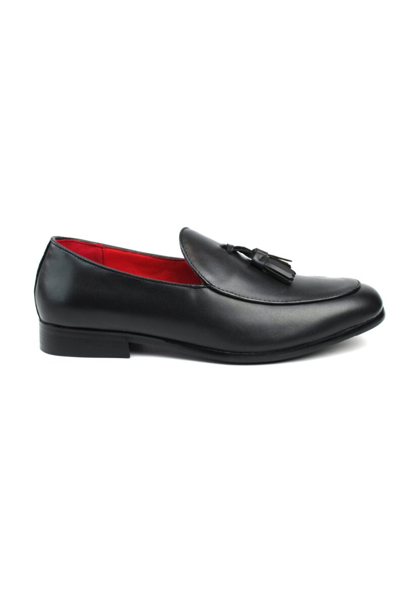 Genuine Leather Black Slip On Loafers With Tassels Shoes