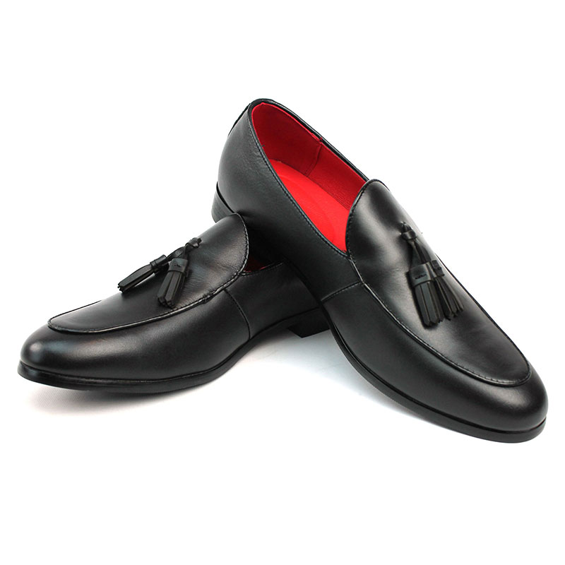 Alternative view of Genuine Leather Black Slip On Loafers With Tassels Shoes