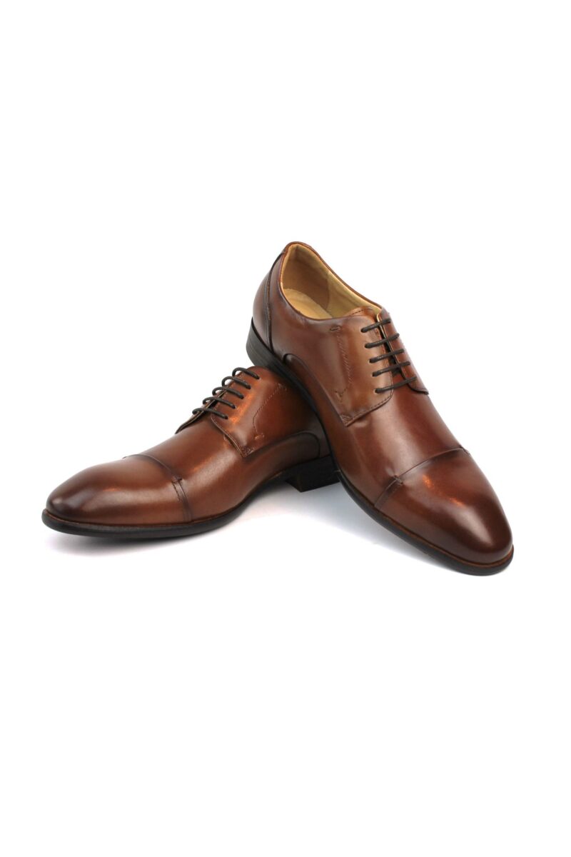 Alternative view of Men's Exclusive Genuine Leather Cognac Cap Toe Lace Up Oxfords Dress Shoes