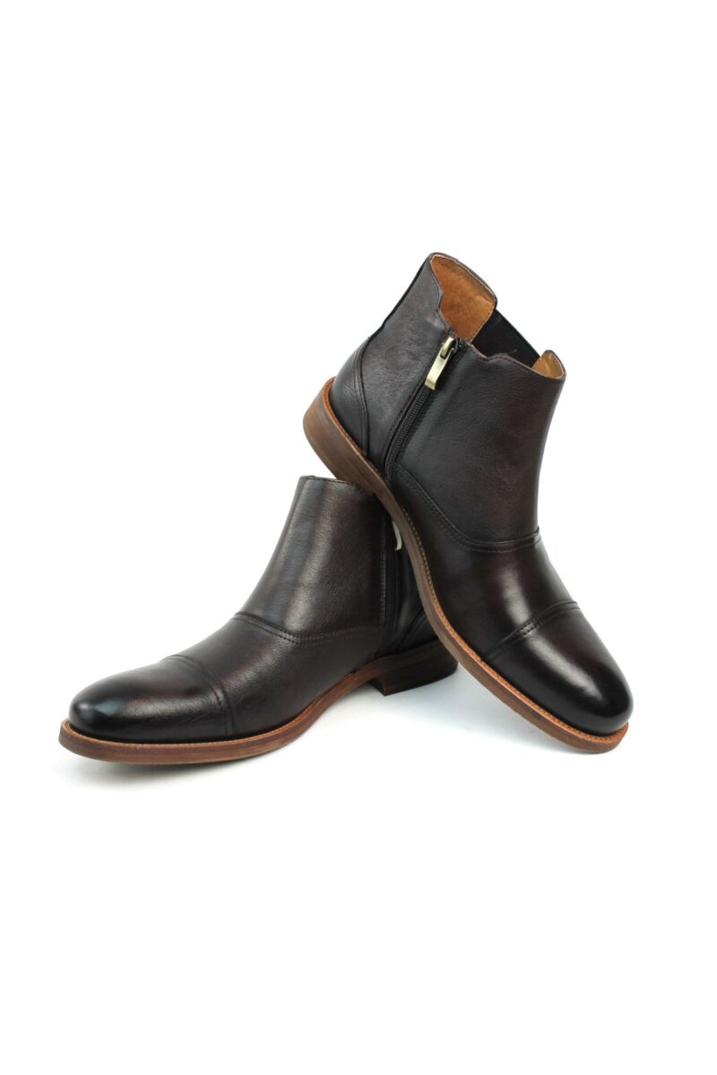 Alternative view of Men's Exclusive Genuine Leather Brown Cap Toe Boots With Zipper