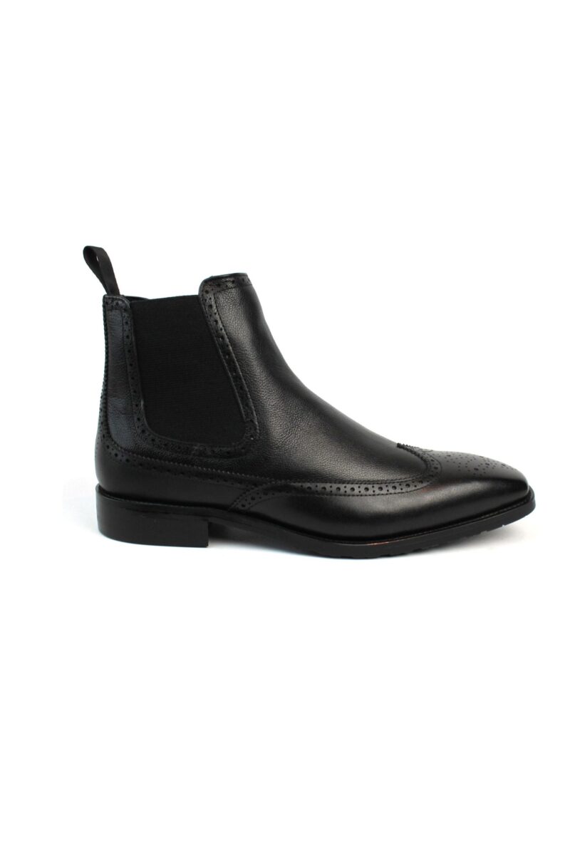 Men's Exclusive Wing Tip Black Genuine Leather Chelsea Boots With Zipper