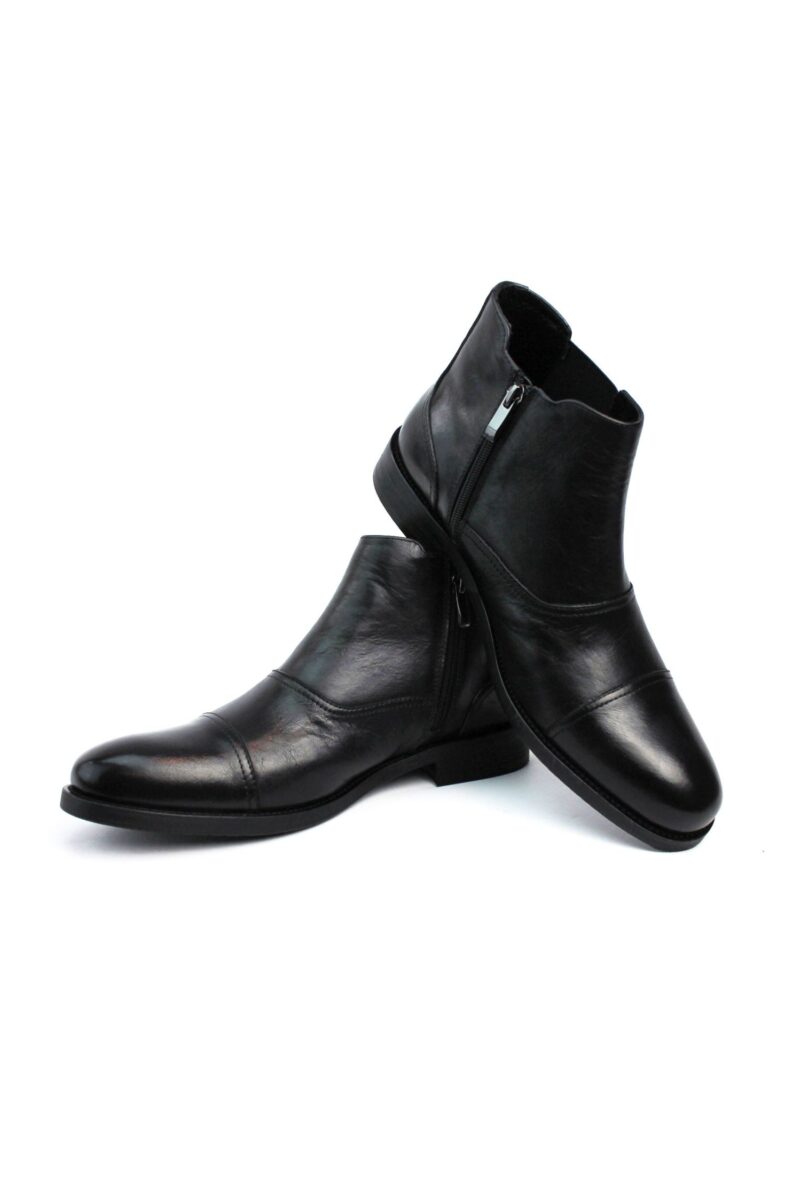 Alternative view of Men's Exclusive Genuine Leather Black Cap Toe Boots With Zipper