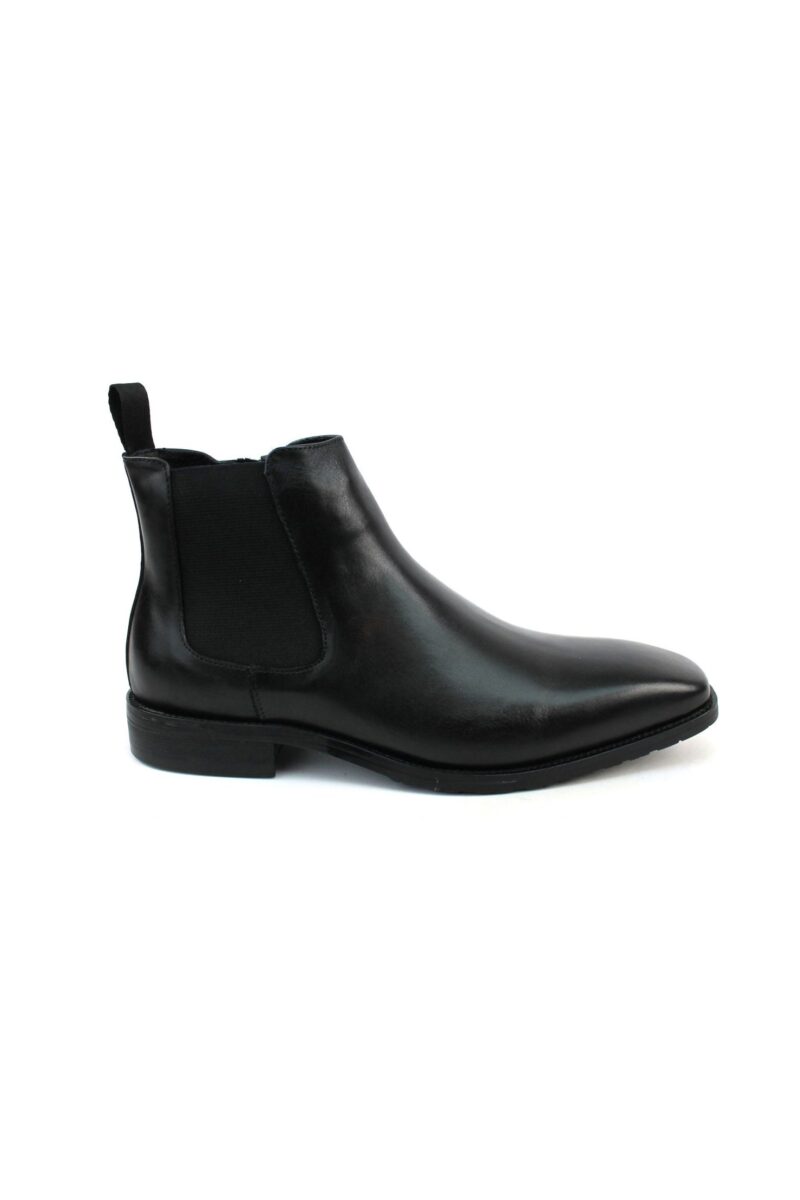 Men's Exclusive Solid Black Genuine Leather Almond Toe Chelsea Boots With Zipper