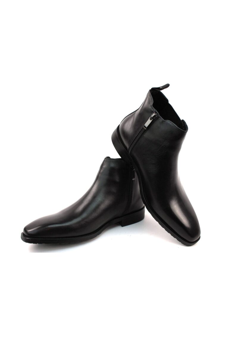 Alternative view of Men's Exclusive Solid Black Genuine Leather Almond Toe Chelsea Boots With Zipper