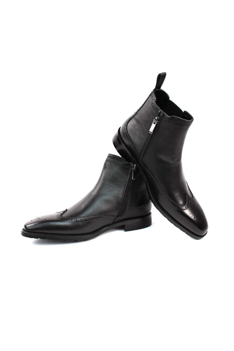 Alternative view of Men's Exclusive Wing Tip Black Genuine Leather Chelsea Boots With Zipper