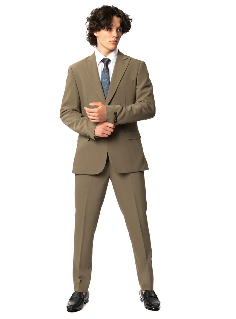 Slim Fit 2 Button Army Green Peak Lapel Semi Stretch Suit 9936
