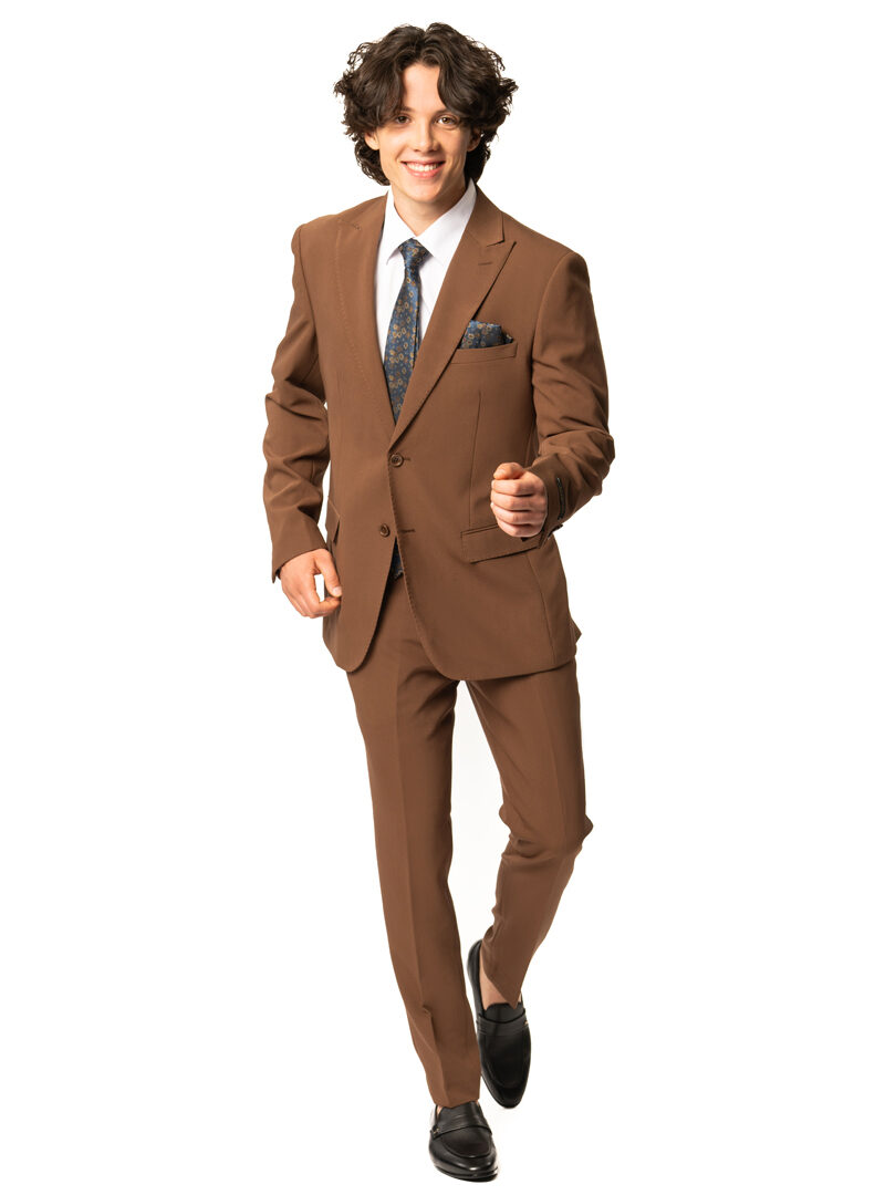 Alternative view of Slim Fit 2 Button Rust Brown Peak Lapel Semi Stretch Suit 9936