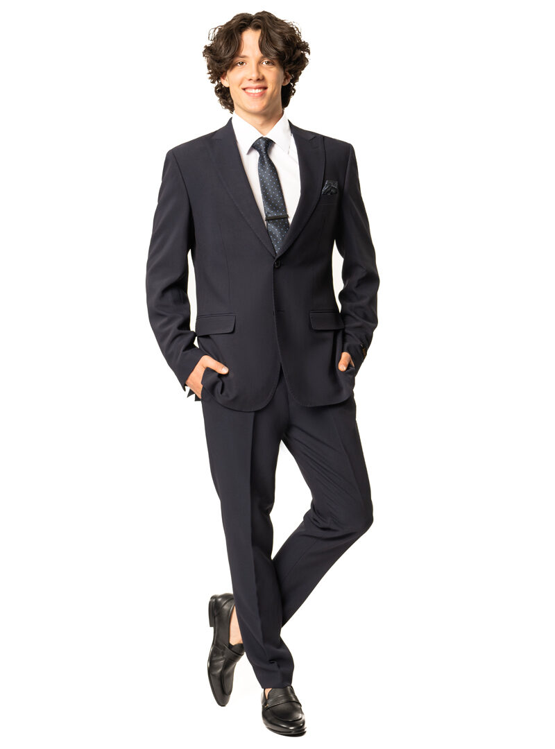 Alternative view of Slim Fit 2 Button Navy Blue Peak Lapel Semi Stretch Suit 9936