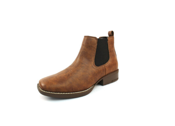 Mens Brown Western Chelsea Cowboy Ankle Boots Square Toe Pull On Leather Block Heel - Image 4
