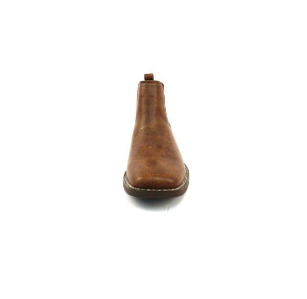 Mens Brown Western Chelsea Cowboy Ankle Boots Square Toe Pull On Leather Block Heel - Image 3