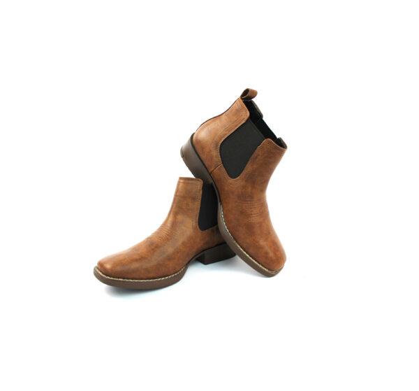 Mens Brown Western Chelsea Cowboy Ankle Boots Square Toe Pull On Leather Block Heel - Image 5