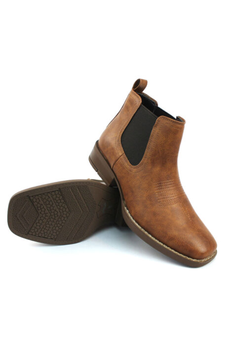 Alternative view of Mens Brown Western Chelsea Cowboy Ankle Boots Square Toe Pull On Leather Block Heel