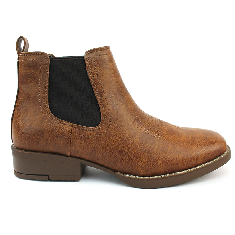 Mens Brown Western Chelsea Cowboy Ankle Boots Square Toe Pull On Leather Block Heel