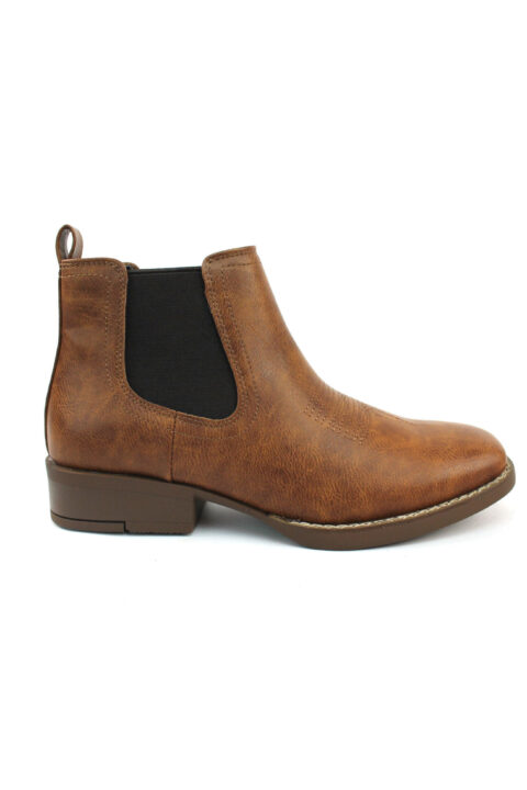 Mens Brown Western Chelsea Cowboy Ankle Boots Square Toe Pull On Leather Block Heel