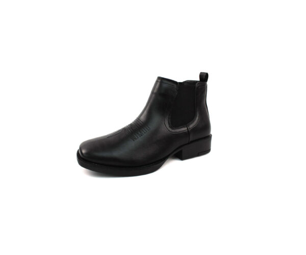 Mens Black Western Chelsea Cowboy Ankle Boots Square Toe Pull On Leather Block Heel - Image 4