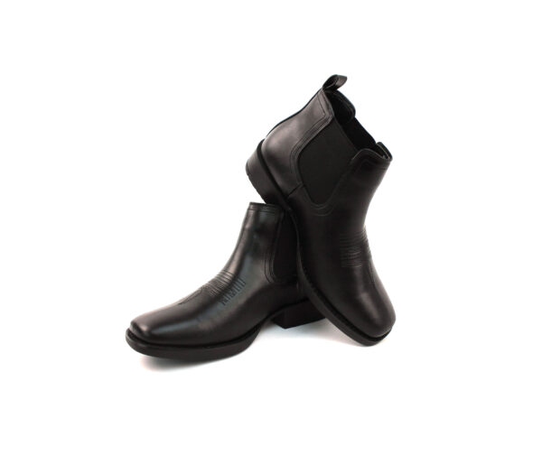 Mens Black Western Chelsea Cowboy Ankle Boots Square Toe Pull On Leather Block Heel - Image 5