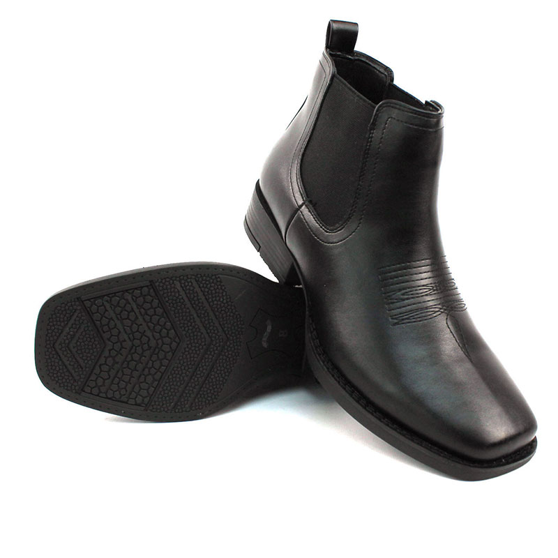 Alternative view of Mens Black Western Chelsea Cowboy Ankle Boots Square Toe Pull On Leather Block Heel