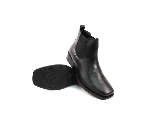 Mens Black Western Chelsea Cowboy Ankle Boots Square Toe Pull On Leather Block Heel - Image 2