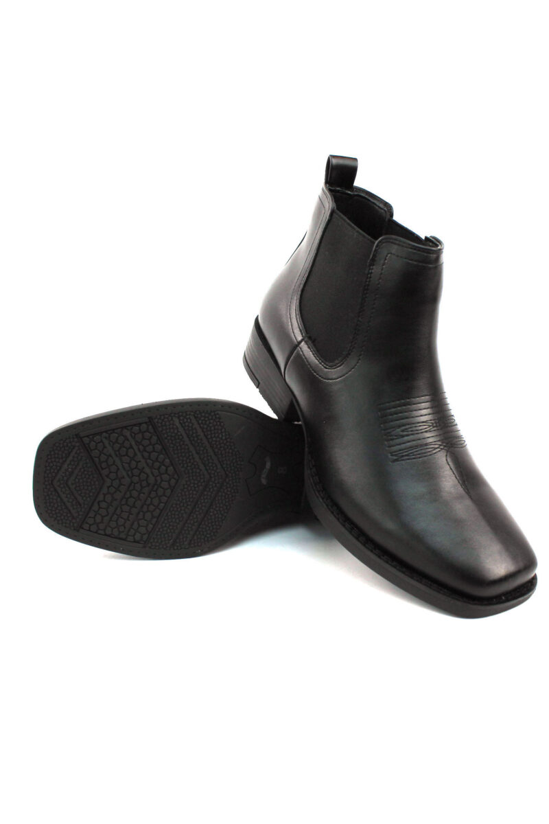 Alternative view of Mens Black Western Chelsea Cowboy Ankle Boots Square Toe Pull On Leather Block Heel