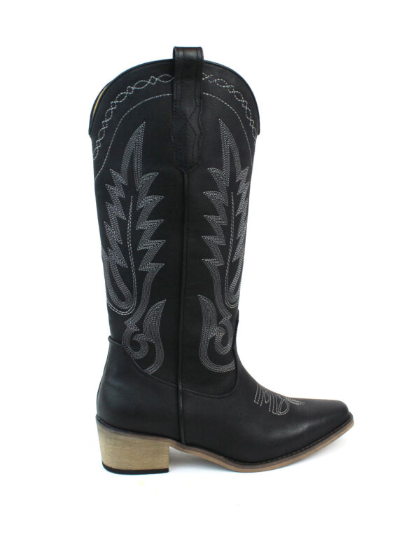 Women's Black Western Cowboy Snip Toe Embroidered Leather Knee High Cowgirl Boots Wide Calf - Image 4