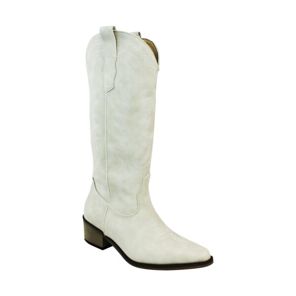 Women's White Western Cowboy Snip Toe Embroidered Leather Knee High Cowgirl Boots Wide Calf - Image 2