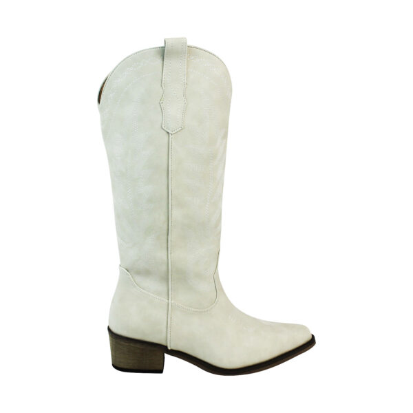Women's White Western Cowboy Snip Toe Embroidered Leather Knee High Cowgirl Boots Wide Calf - Image 4