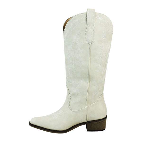 Women's White Western Cowboy Snip Toe Embroidered Leather Knee High Cowgirl Boots Wide Calf - Image 3