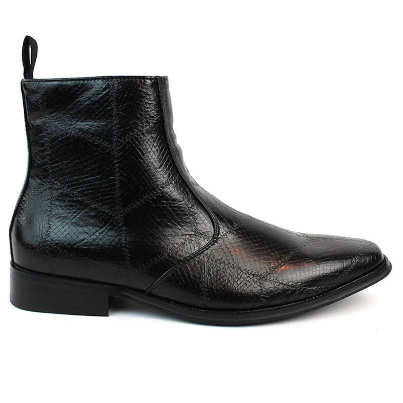 Mens Black Snake Print Chelsea Ankle Boots Almond Toe Side Zipper Formal Causal Block Heel