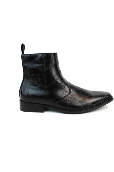 Mens Black Snake Print Chelsea Ankle Boots Almond Toe Side Zipper Formal Causal Block Heel