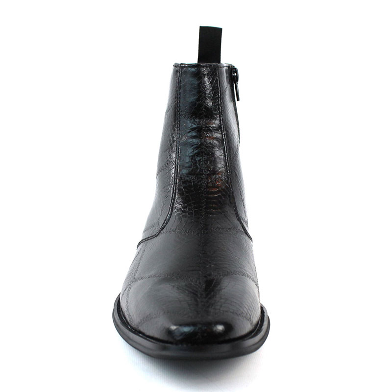 Alternative view of Mens Black Snake Print Chelsea Ankle Boots Almond Toe Side Zipper Formal Causal Block Heel