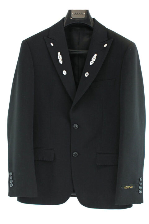 Slim Fit Mens Crystal Embellished Peak Lapel Black Suit 9936