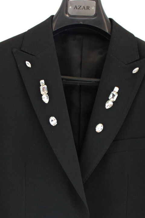 Alternative view of Slim Fit Mens Crystal Embellished Peak Lapel Black Suit 9936