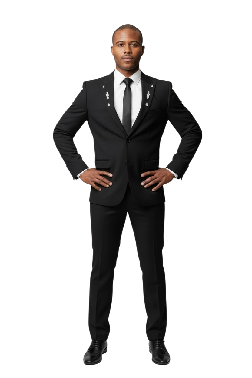 Slim Fit Mens Crystal Embellished Peak Lapel Black Suit 9936 - Image 3