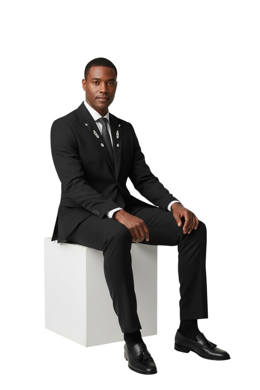 Slim Fit Mens Crystal Embellished Peak Lapel Black Suit 9936 - Image 6