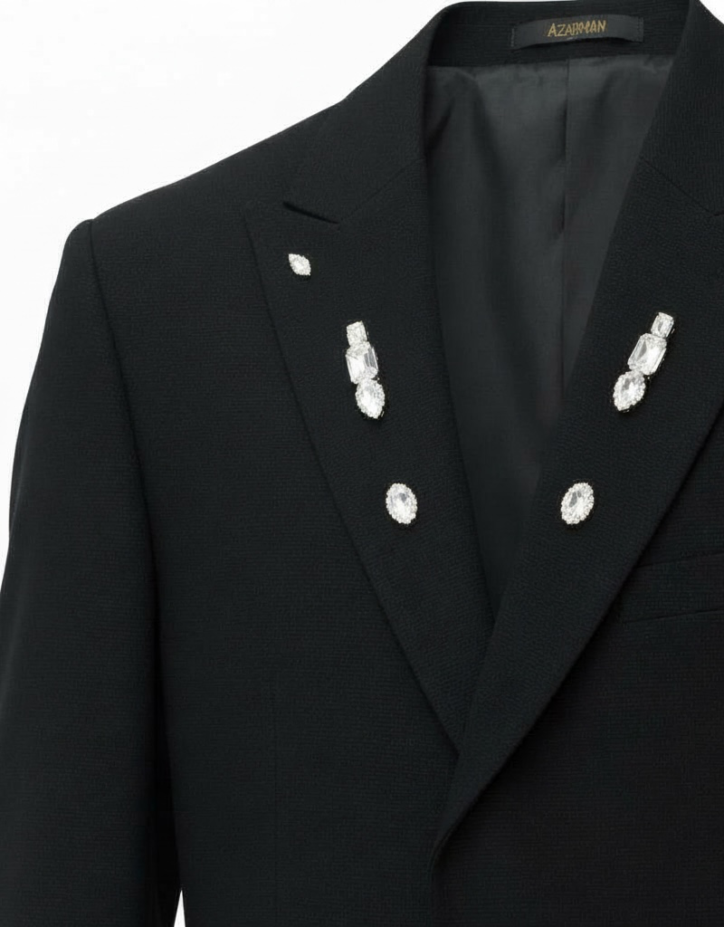 Alternative view of Slim Fit Mens Crystal Embellished Peak Lapel Black Suit 9936