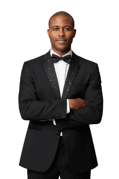 Alternative view of Slim Fit 2 Button Notch Diamond Lapel Rhinestone Black Mens Tuxedo