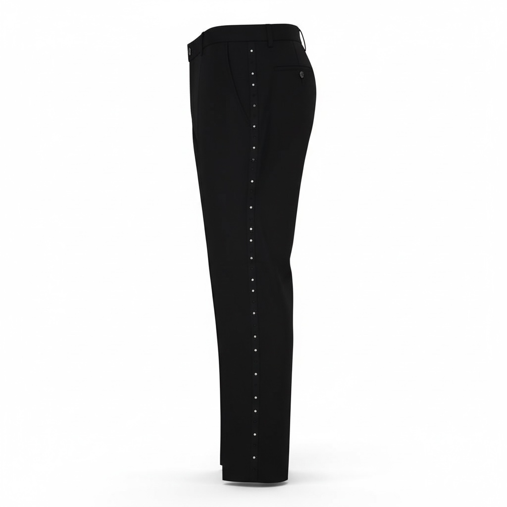 Slim Fit Tuxedo Pants With Diamond & Black Studs Flat Front No Pleats Black Side Satin Line