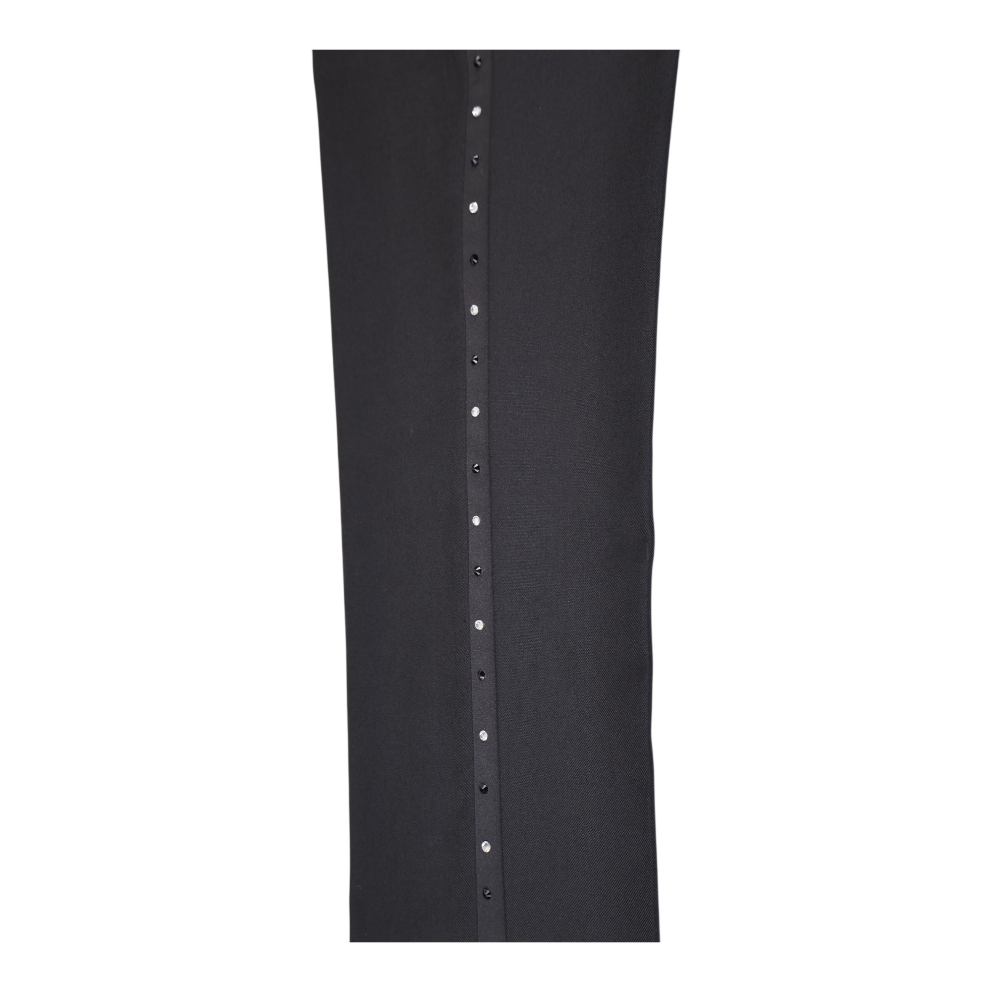 Slim Fit Tuxedo Pants With Diamond & Black Studs Flat Front No Pleats Black Side Satin Line - Image 3