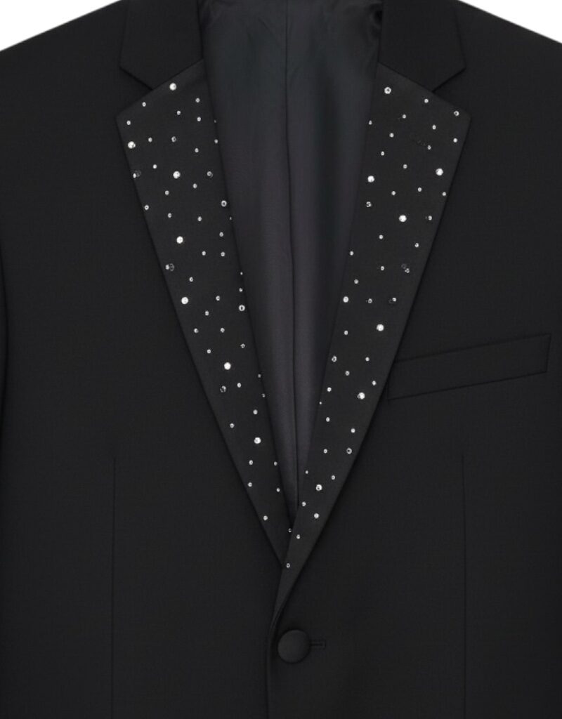 Alternative view of Slim Fit 2 Button Notch Diamond Lapel Rhinestone Black Mens Tuxedo